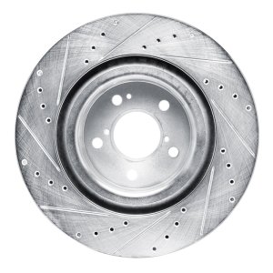 Acura MDX Brake Rotor (1) - Front Right - R1 Concepts - Drilled & Slotted - Silver - `22-`26